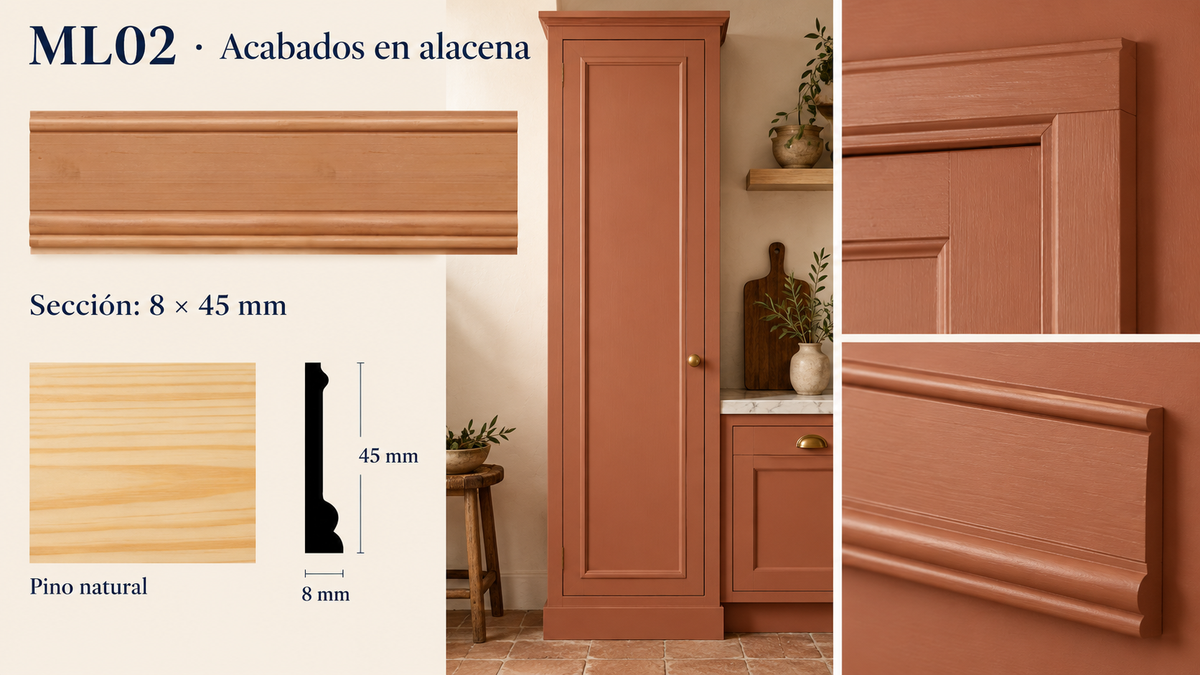 Moldura de madera lisa para mueble ML-02 – Kit de 4 Piezas TIPO CHAMBRANA