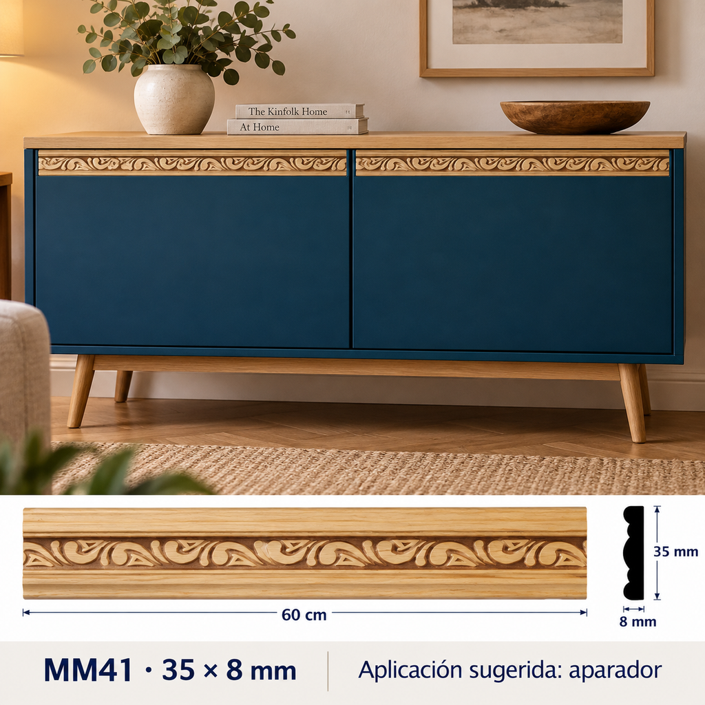 Moldura de madera grabada para mueble MM-41 – Kit de 4 piezas