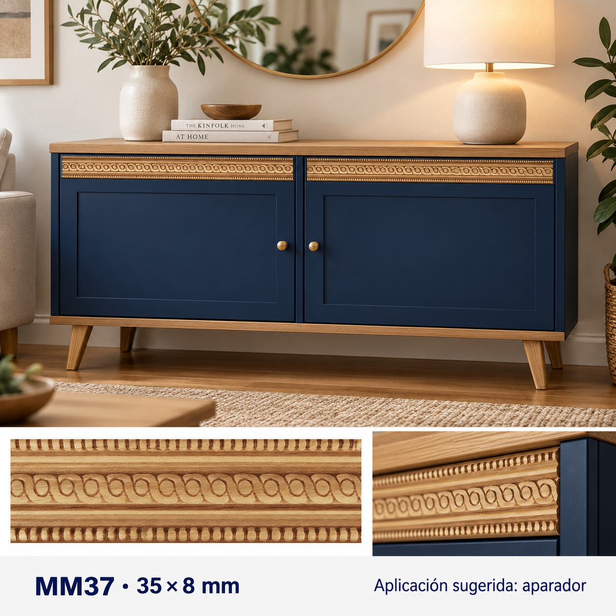 Moldura de madera grabada para mueble MM-37 – Kit de 4 piezas