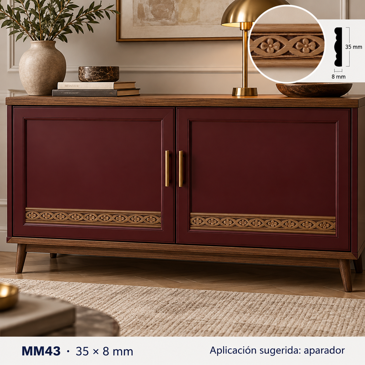 Moldura de madera grabada para mueble MM-43 – Kit de 4 piezas