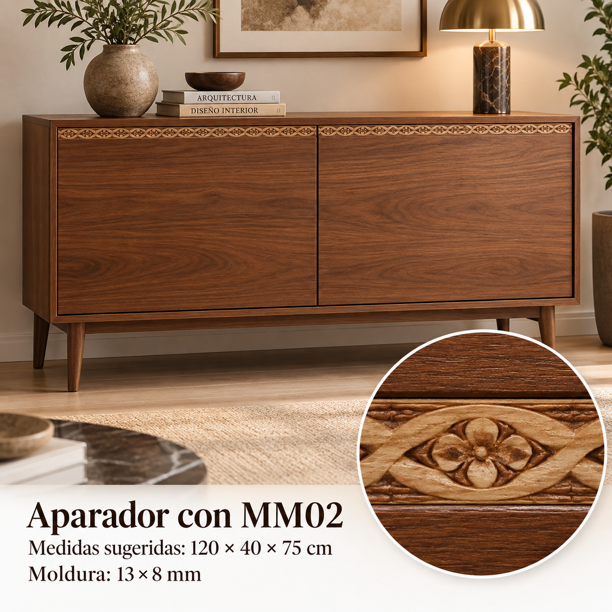 Moldura de madera grabada para mueble MM-02 – Kit de 4 piezas