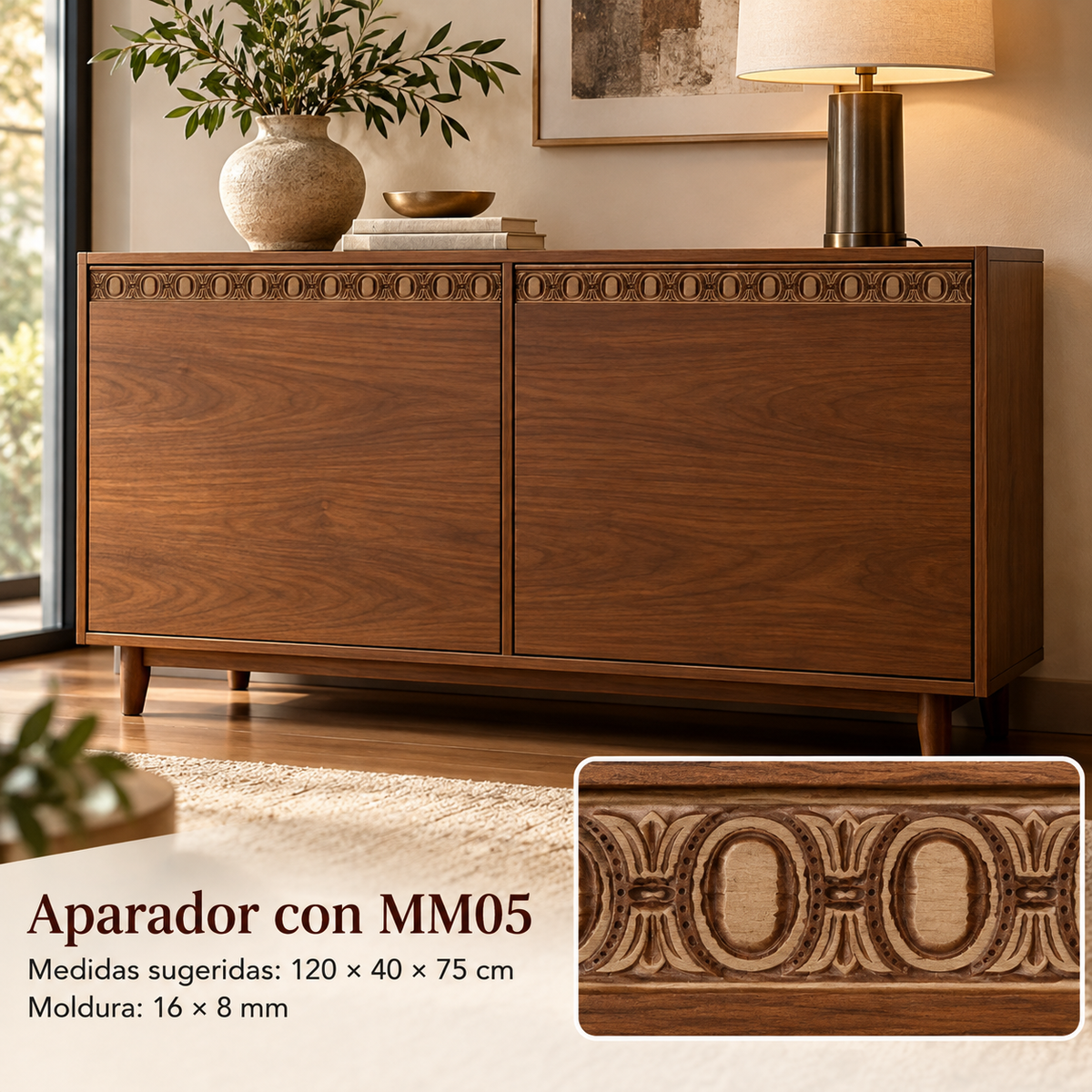 Moldura de madera grabada para mueble MM-05 – Kit de 4 piezas