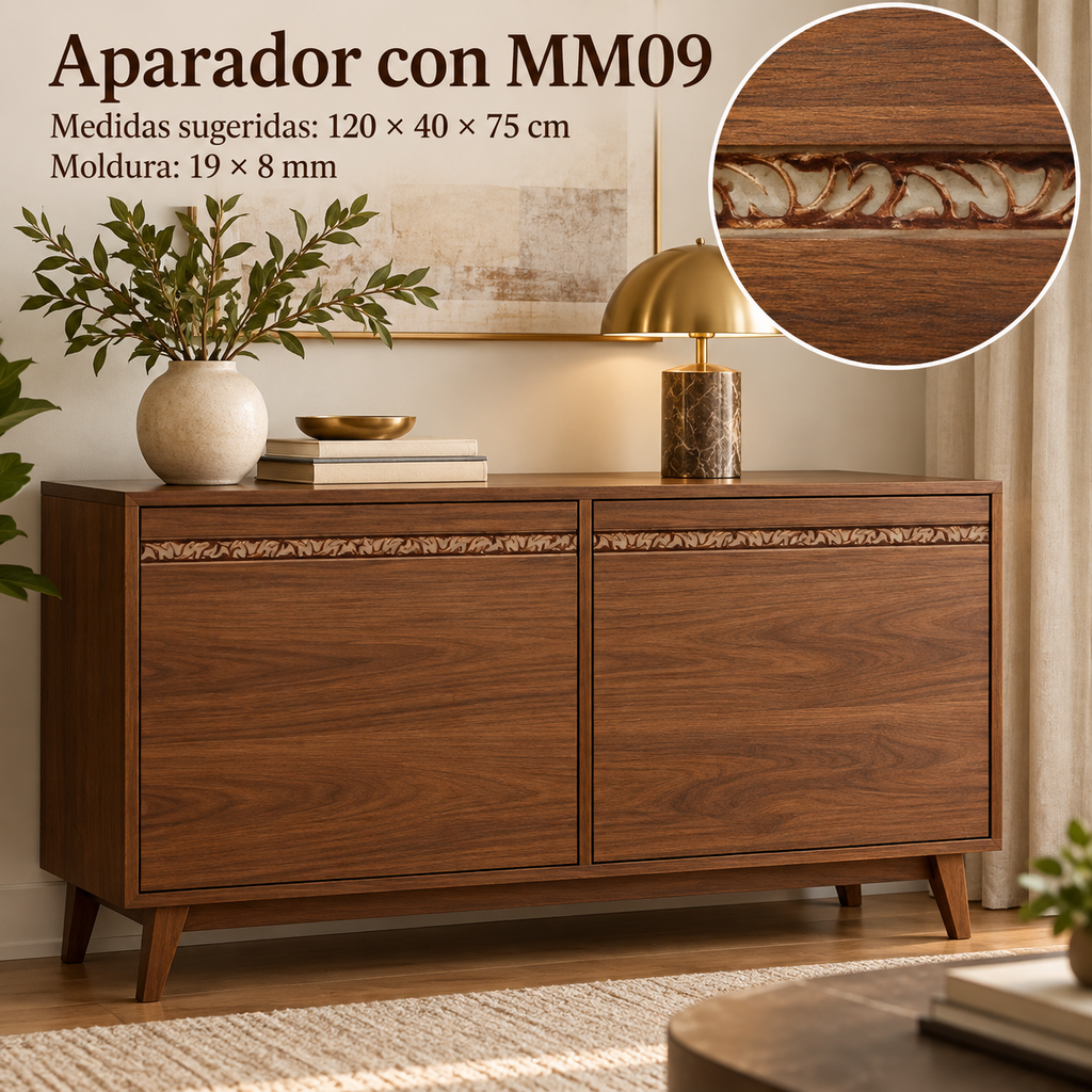 Moldura de madera grabada para mueble MM-09 – Kit de 4 piezas
