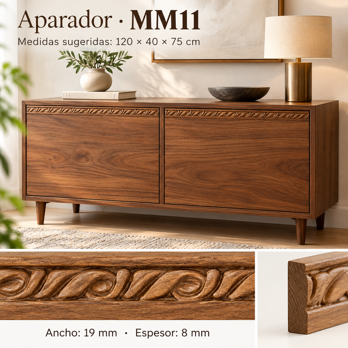 Moldura de madera grabada para mueble MM-11 – Kit de 4 piezas