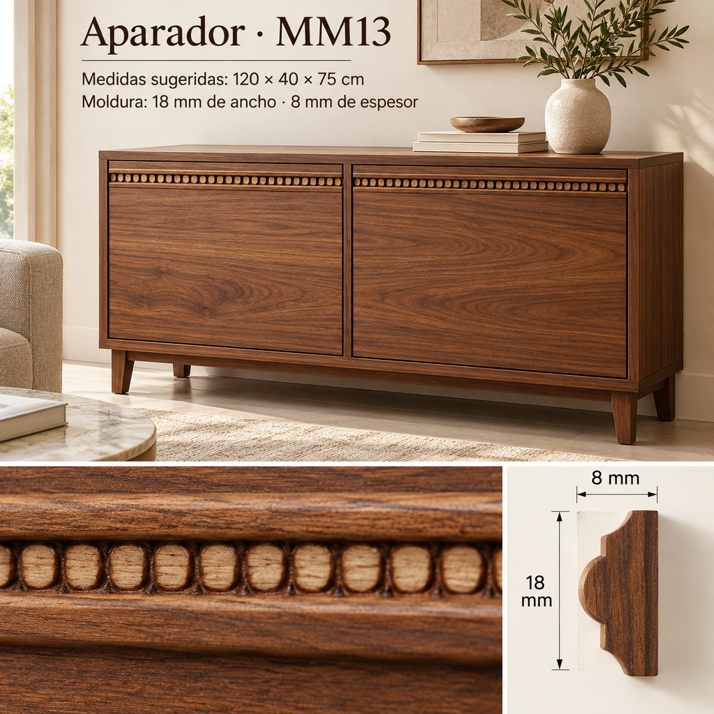 Moldura de madera grabada para mueble MM-13 – Kit de 4 piezas
