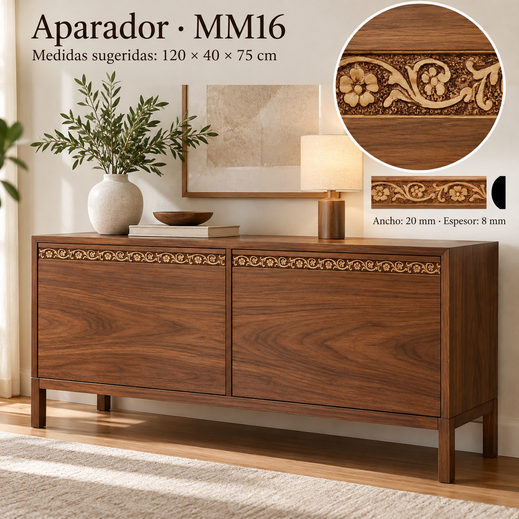 Moldura de madera grabada para mueble MM-16 – Kit de 4 piezas