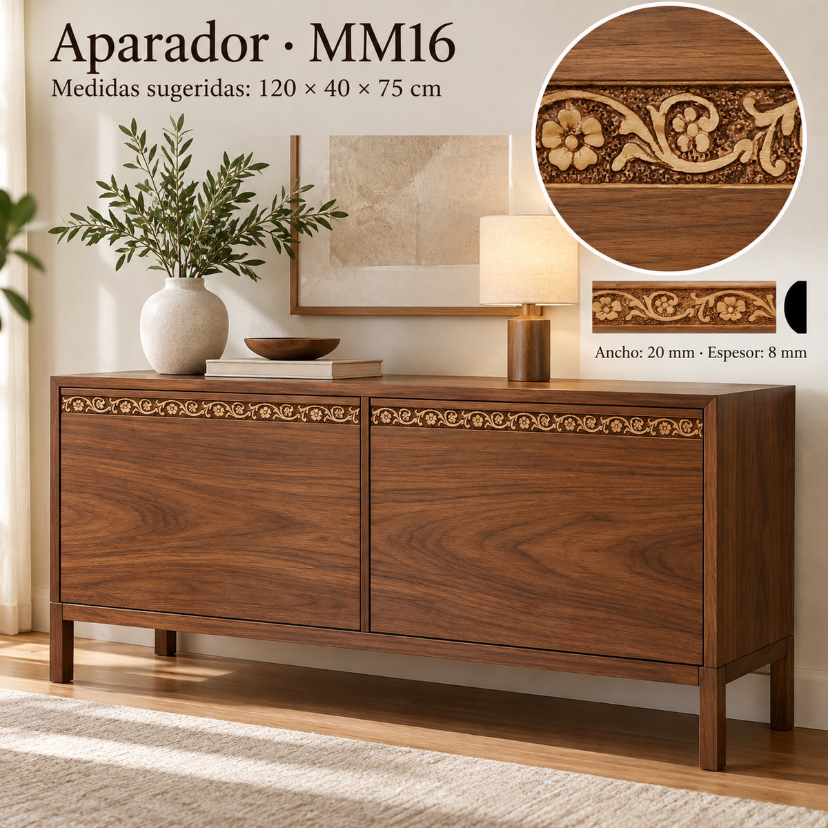 Moldura de madera grabada para mueble MM-16 – Kit de 4 piezas
