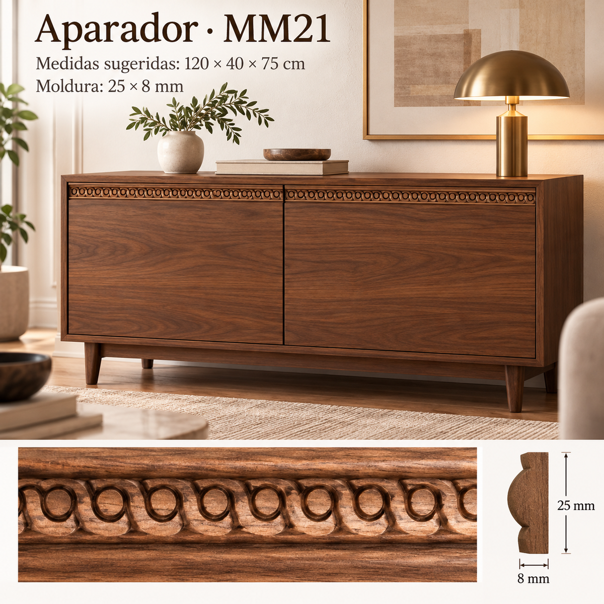 Moldura de madera grabada para mueble MM-21 – Kit de 4 piezas