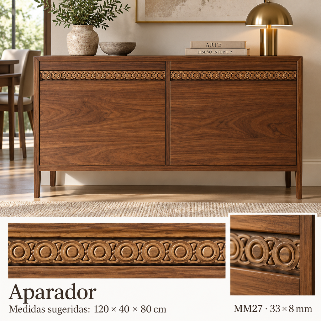 Moldura de madera grabada para mueble MM-27 – Kit de 4 piezas