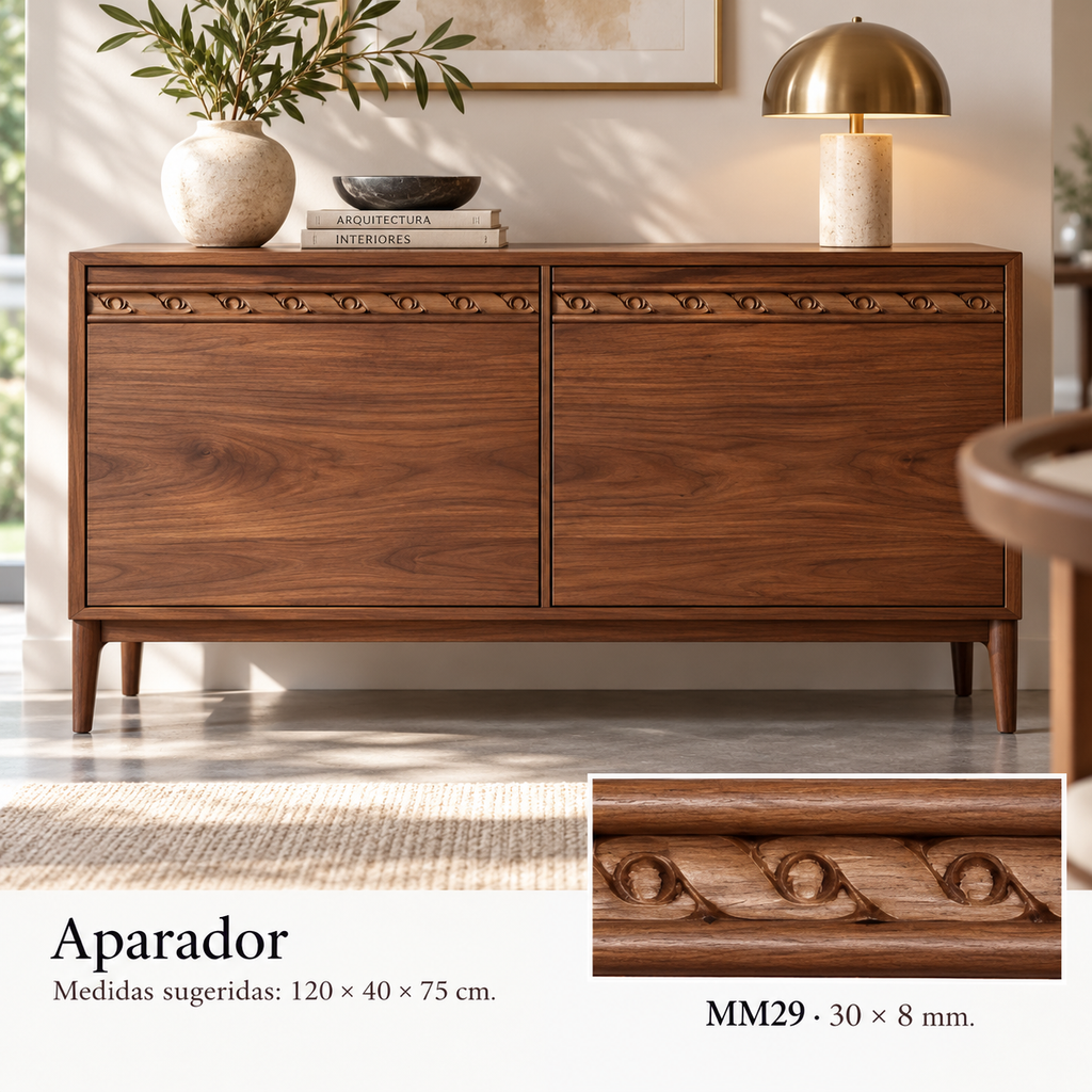 Moldura de madera grabada para mueble MM-29 – Kit de 4 piezas