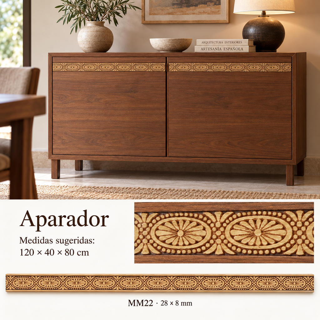 Moldura de madera grabada para mueble MM-22 – Kit de 4 piezas