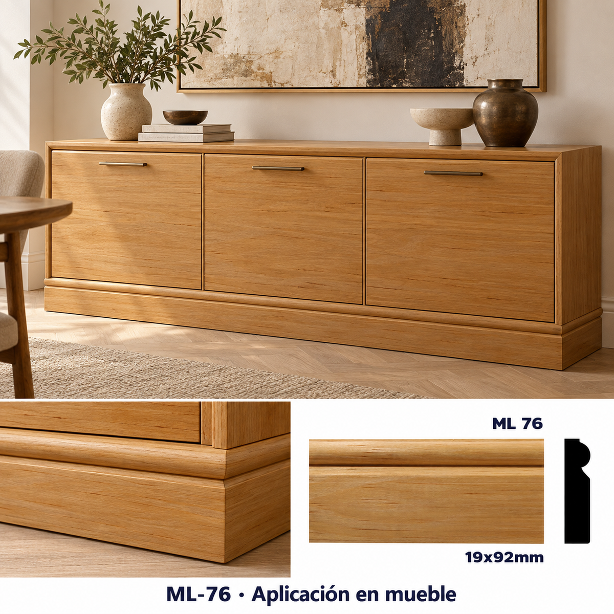 Kit de 4 piezas moldura lisa modelo ML-76 TIPO ZOCLO