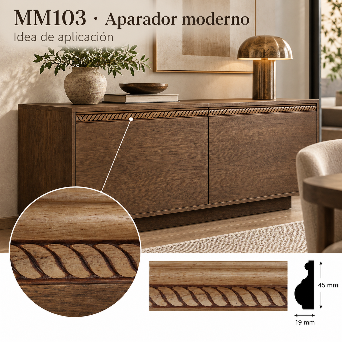 Moldura de madera grabada para mueble MM-103 – Kit de 4 piezas