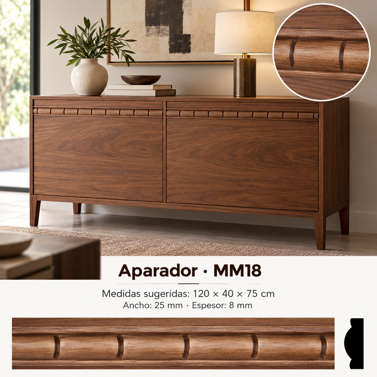 Moldura de madera grabada para mueble MM-18 – Kit de 4 piezas