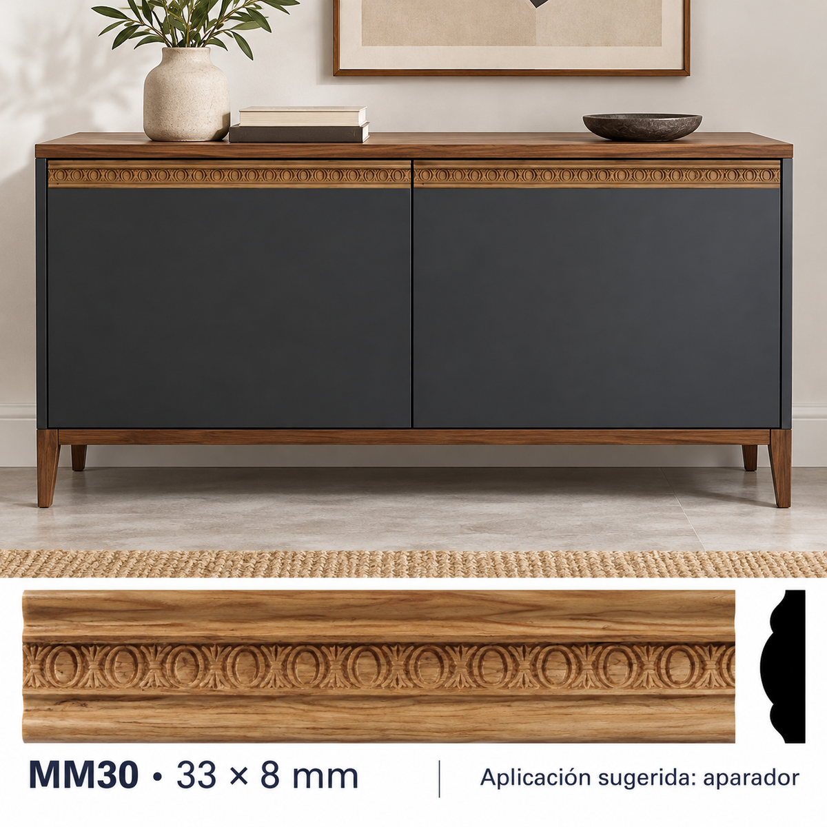 Moldura de madera grabada para mueble MM-30 – Kit de 4 piezas
