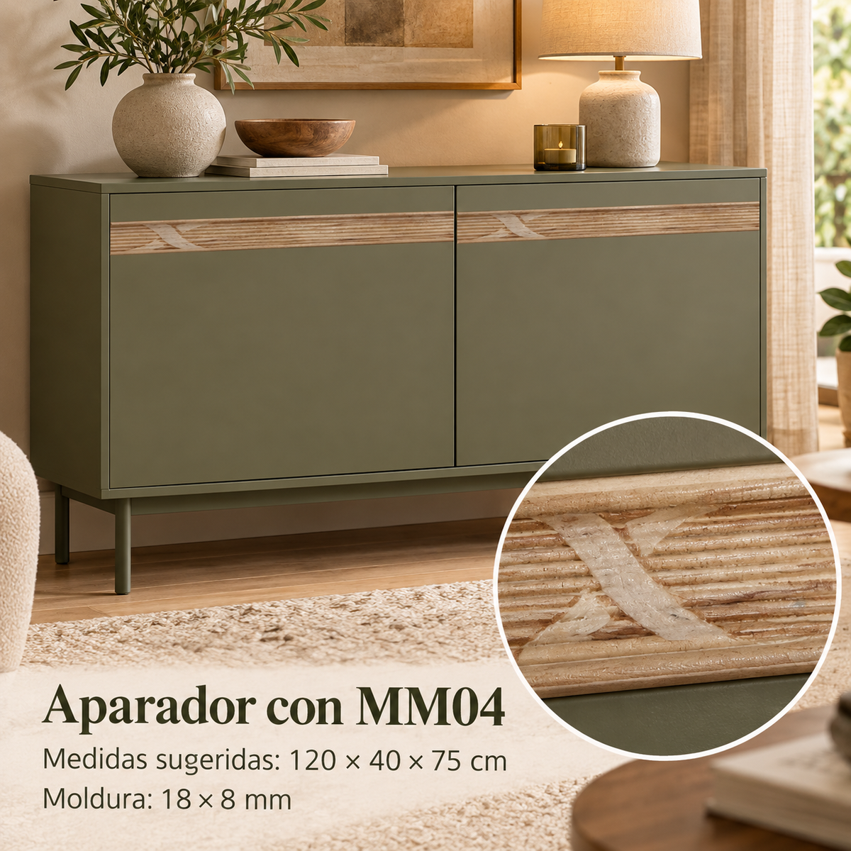 Moldura de madera grabada para mueble MM-04 – Kit de 4 piezas