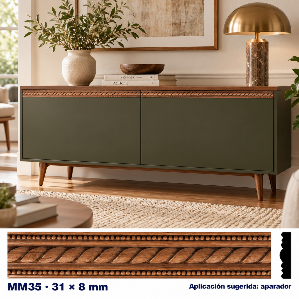 Moldura de madera grabada para mueble MM-35 – Kit de 4 piezas