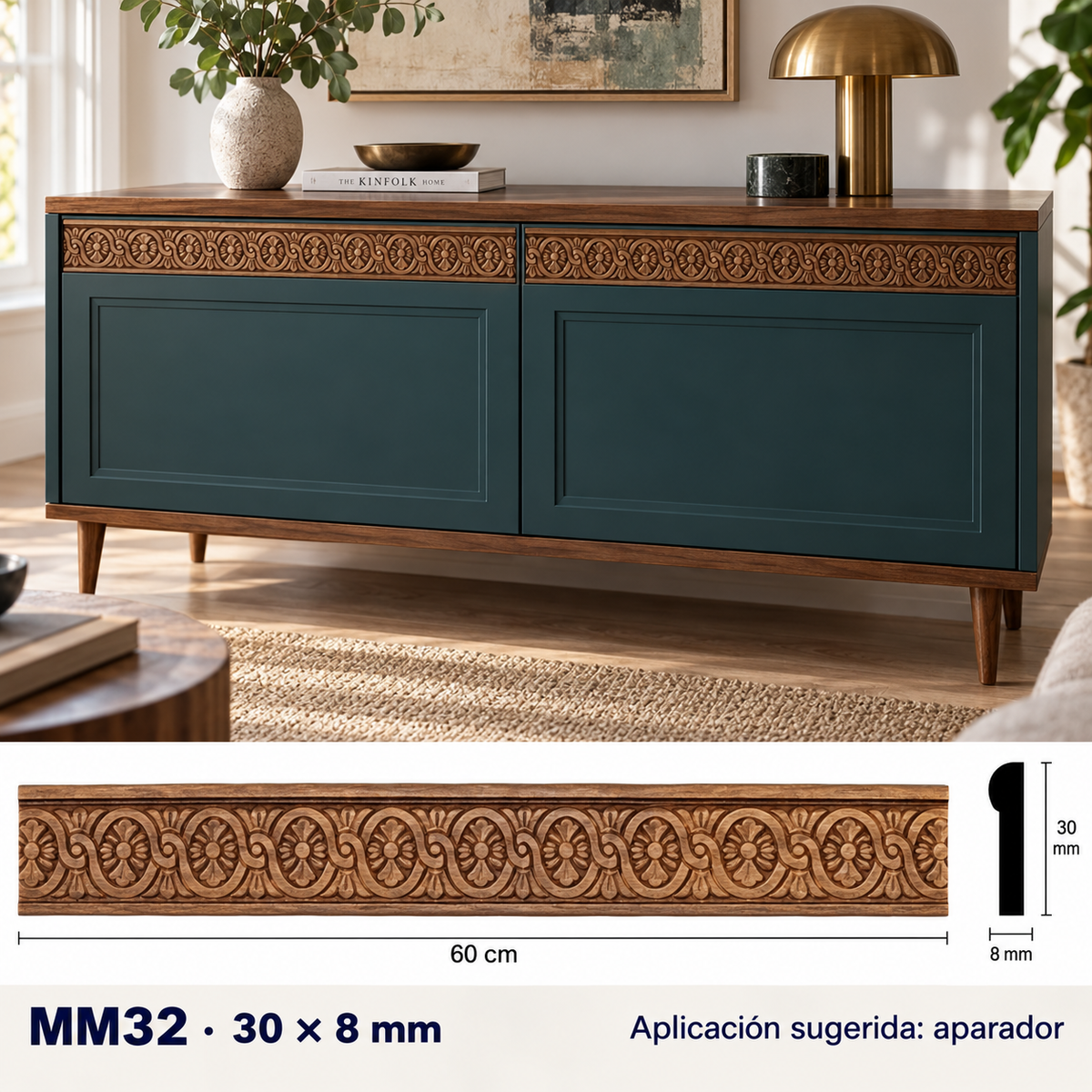 Moldura de madera grabada para mueble MM-32 – Kit de 4 piezas