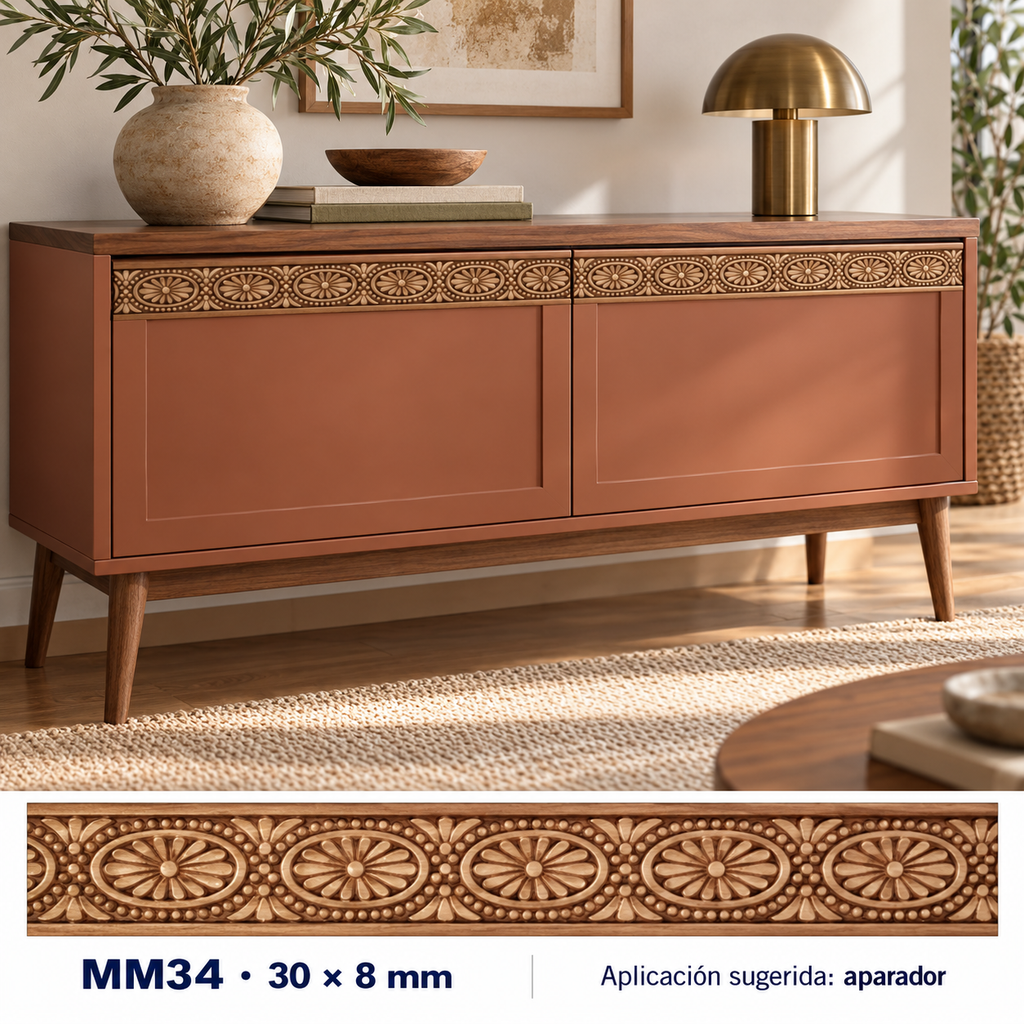 Moldura de madera grabada para mueble MM-34 – Kit de 4 piezas