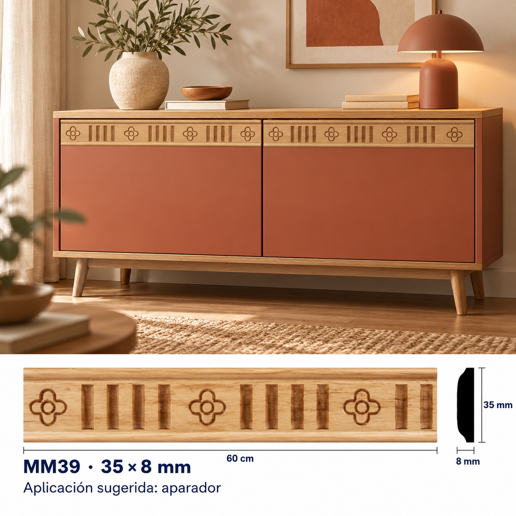 Moldura de madera grabada para mueble MM-39 – Kit de 4 piezas