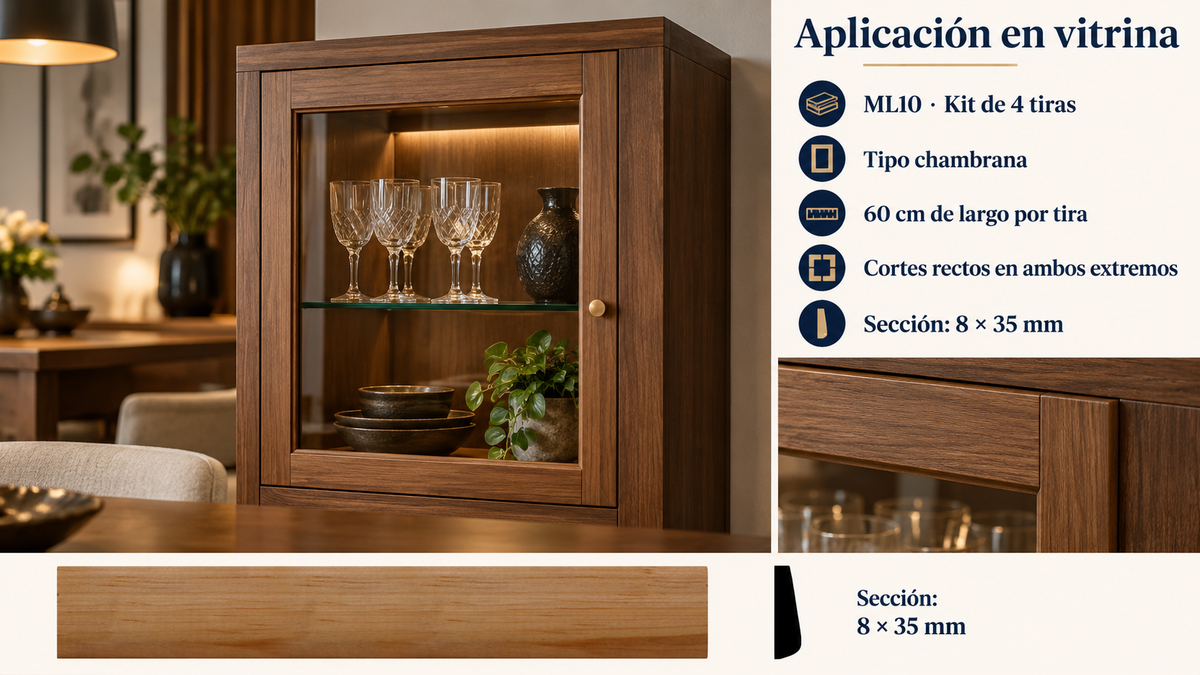 Moldura de madera lisa para mueble ML-10 – Kit de 4 Piezas TIPO CHAMBRANA