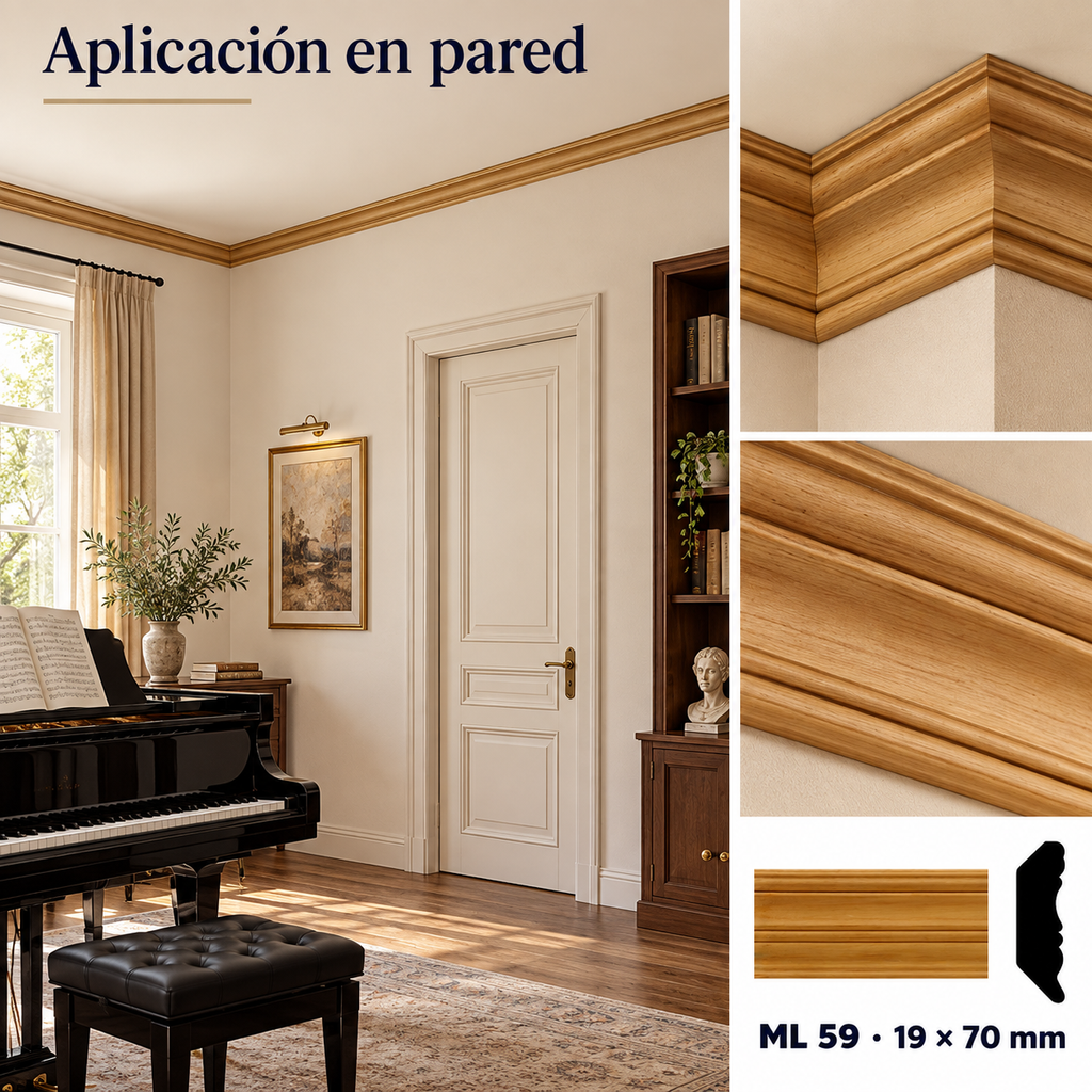 Moldura de madera lisa para mueble ML-59 – Kit de 4 Piezas CORNISA