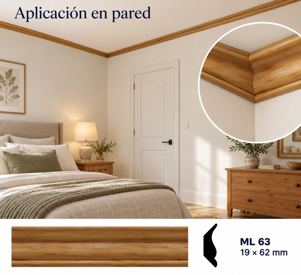 Moldura de madera lisa para mueble ML-63 – Kit de 4 Piezas CORNISA