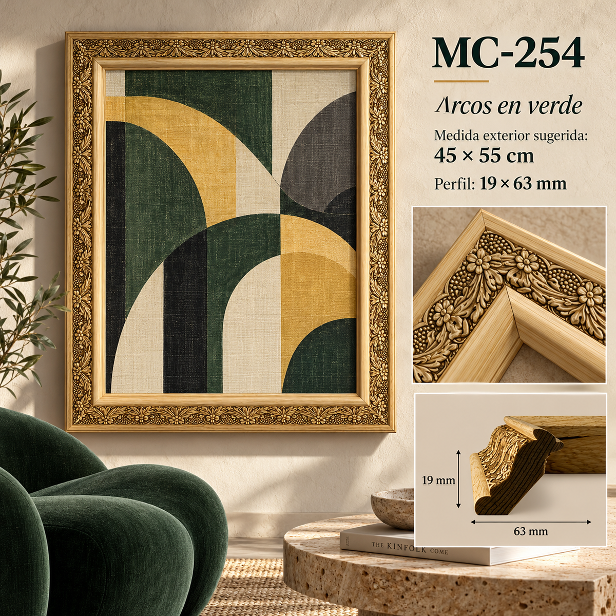 Moldura de madera grabada para marco MC254 – Kit de 4 piezas