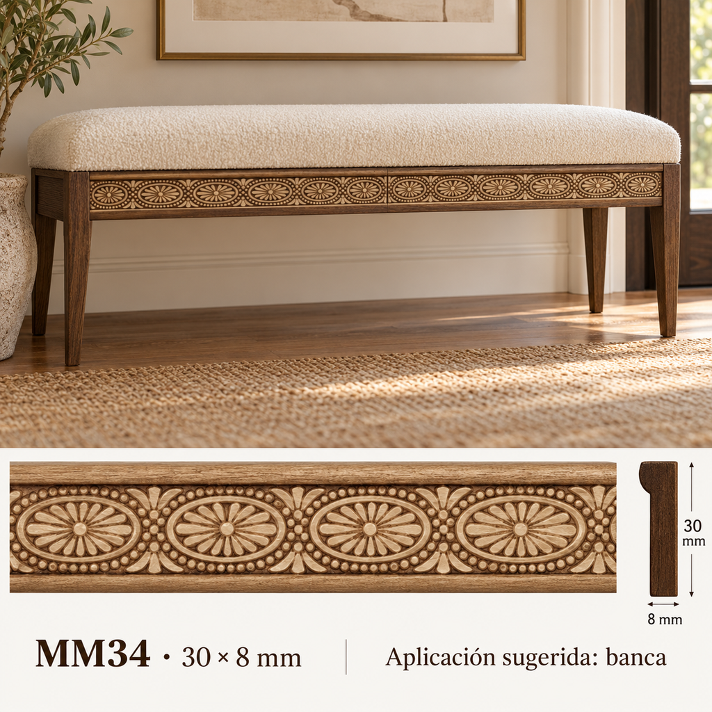 Moldura de madera grabada para mueble MM-34 – Kit de 4 piezas