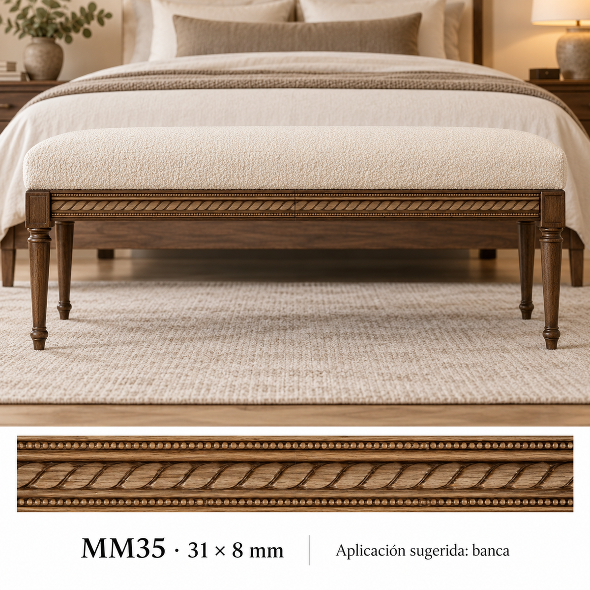 Moldura de madera grabada para mueble MM-35 – Kit de 4 piezas