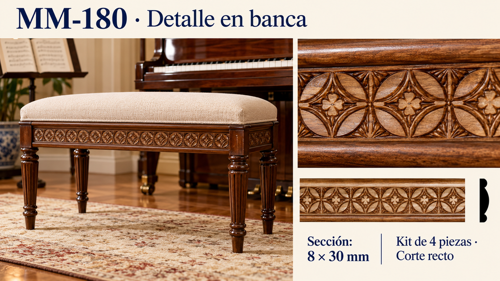 Moldura de madera grabada para mueble MM-180 – Kit de 4 Piezas