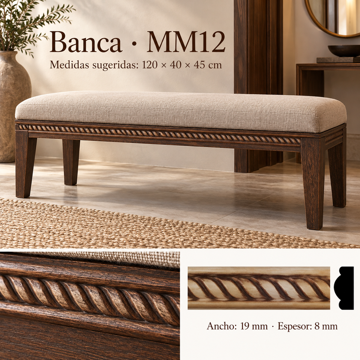 Moldura de madera grabada para mueble MM-12 – Kit de 4 piezas