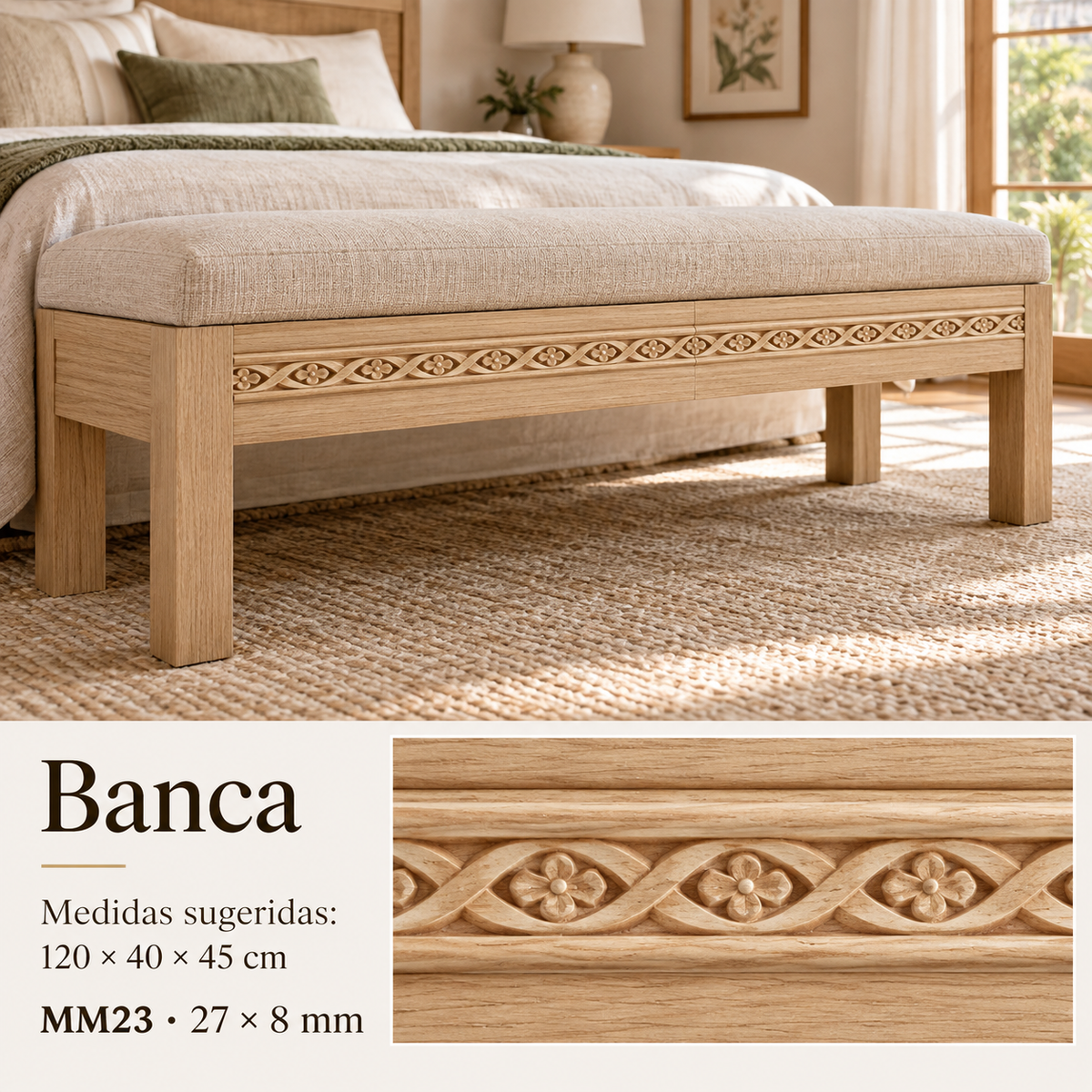 Moldura de madera grabada para mueble MM-23 – Kit de 4 piezas