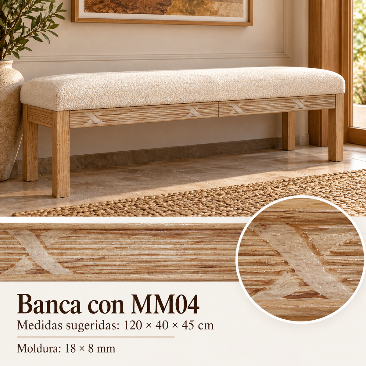 Moldura de madera grabada para mueble MM-04 – Kit de 4 piezas