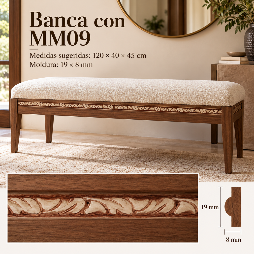 Moldura de madera grabada para mueble MM-09 – Kit de 4 piezas