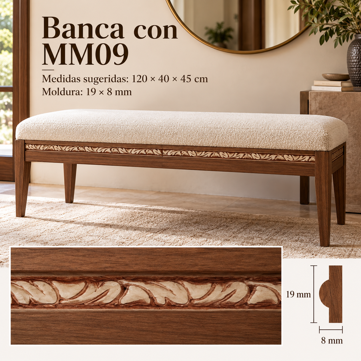 Moldura de madera grabada para mueble MM-09 – Kit de 4 piezas