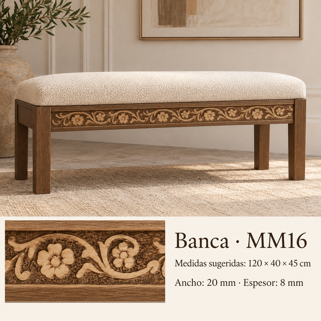 Moldura de madera grabada para mueble MM-16 – Kit de 4 piezas