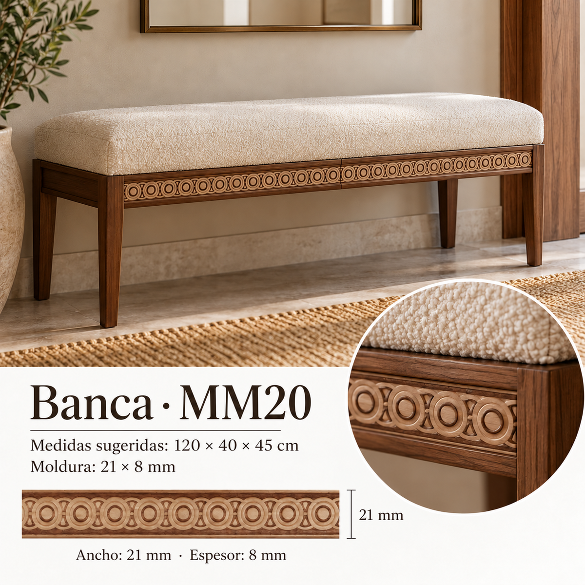 Moldura de madera grabada para mueble MM-20 – Kit de 4 piezas