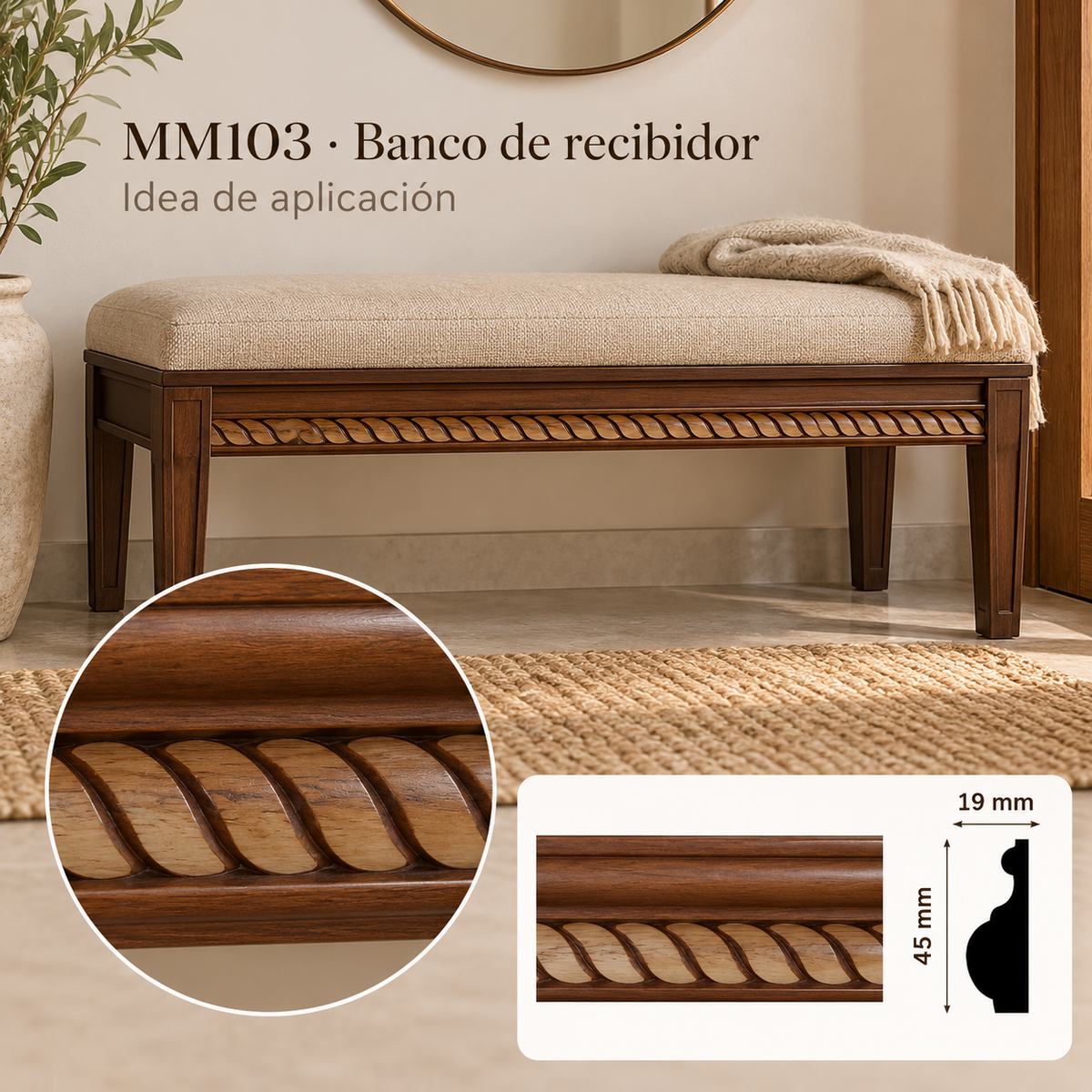 Moldura de madera grabada para mueble MM-103 – Kit de 4 piezas