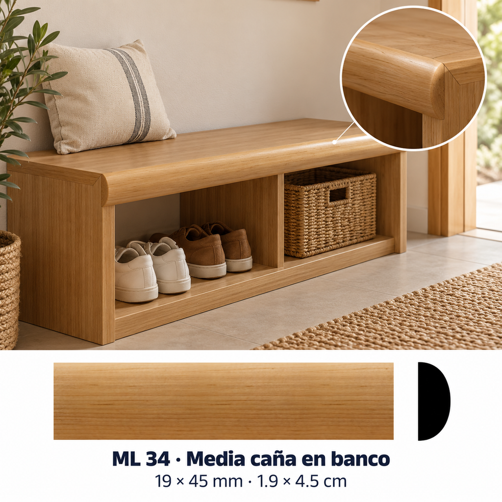 Moldura de madera lisa para mueble ML-34 – Kit de 4 Piezas TIPO MEDIA CAÑA