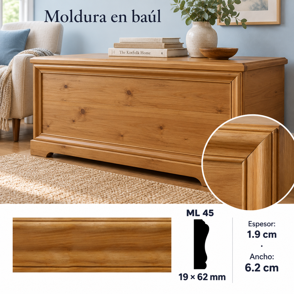 Moldura de madera lisa para mueble ML-45 – Kit de 4 Piezas