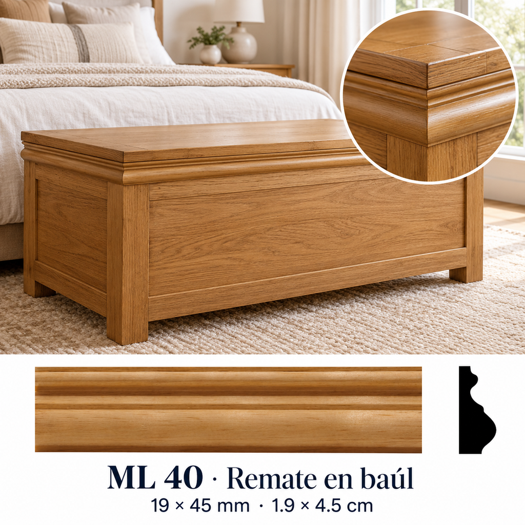 Moldura de madera lisa para mueble ML-40– Kit de 4 Piezas TIPO REMATE O PECHO PALOMA