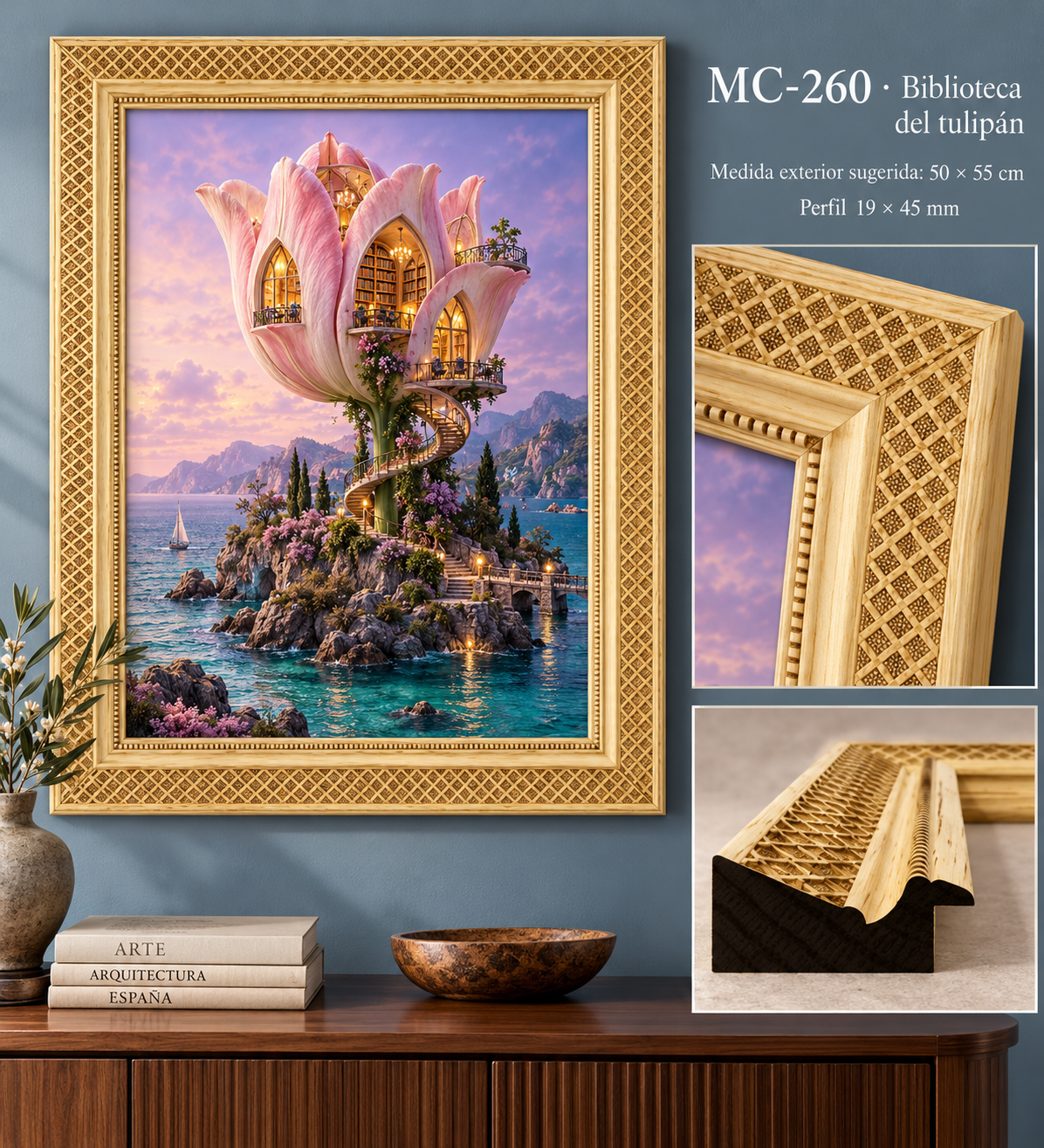 Moldura de madera grabada para marco MC260 – Kit de 4 piezas