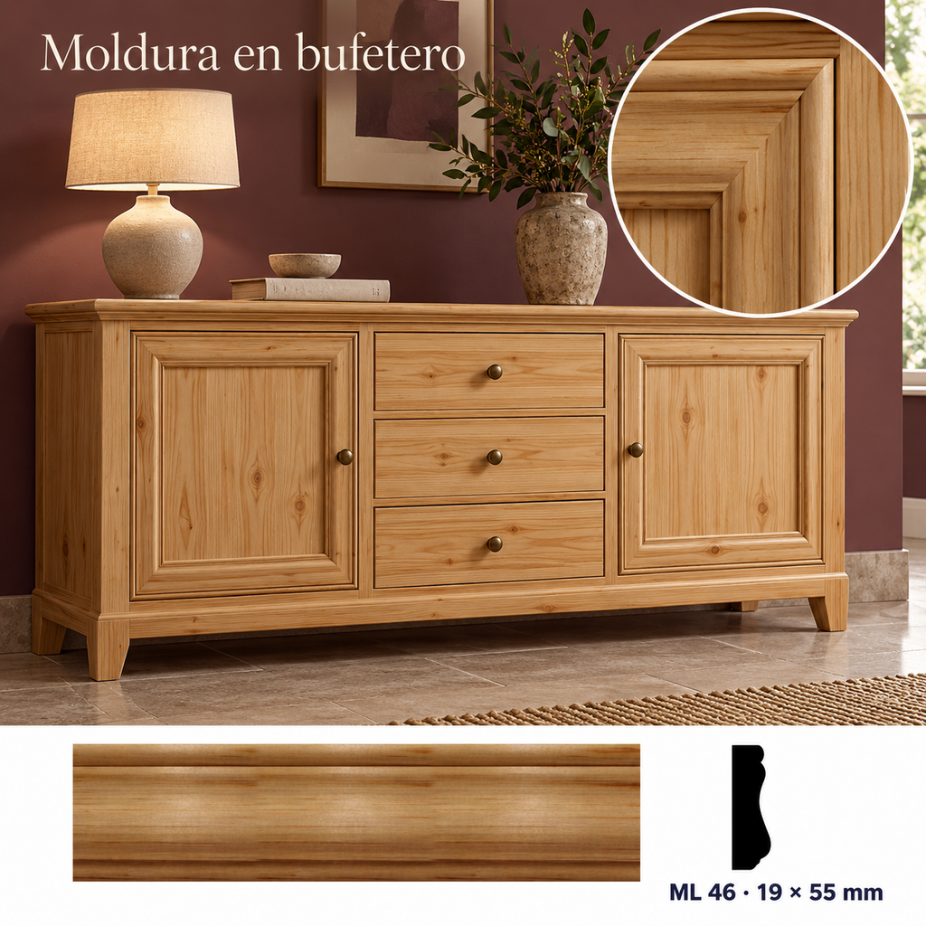 Moldura de madera lisa para mueble ML-46 – Kit de 4 Piezas