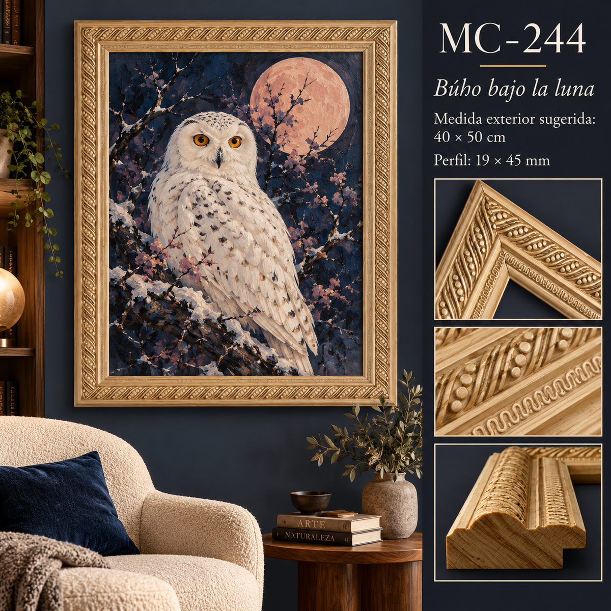 Moldura de madera grabada para marco MC244 – Kit de 4 piezas