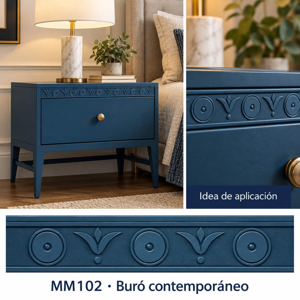 Moldura de madera grabada para mueble MM-102 – Kit de 4 piezas
