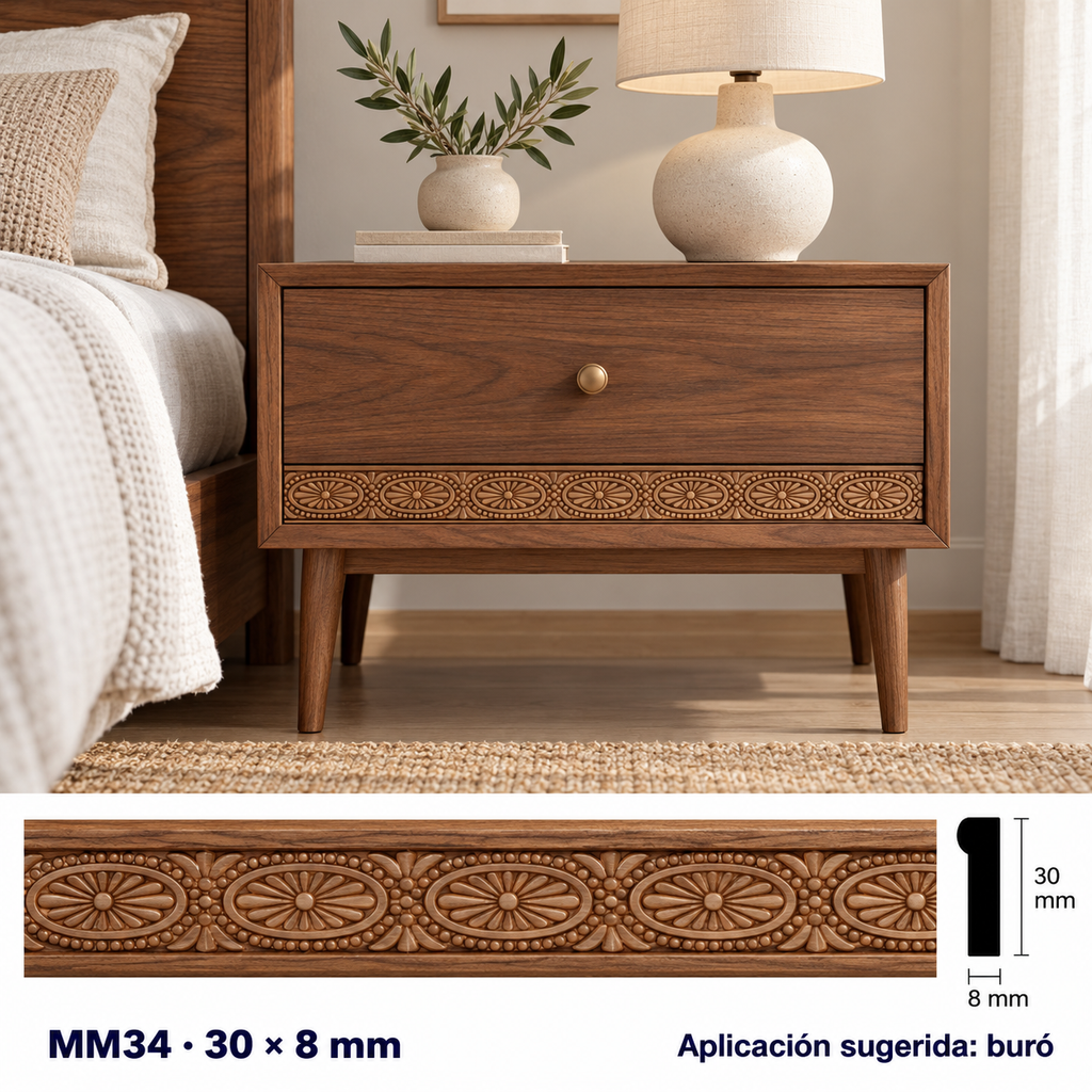 Moldura de madera grabada para mueble MM-34 – Kit de 4 piezas