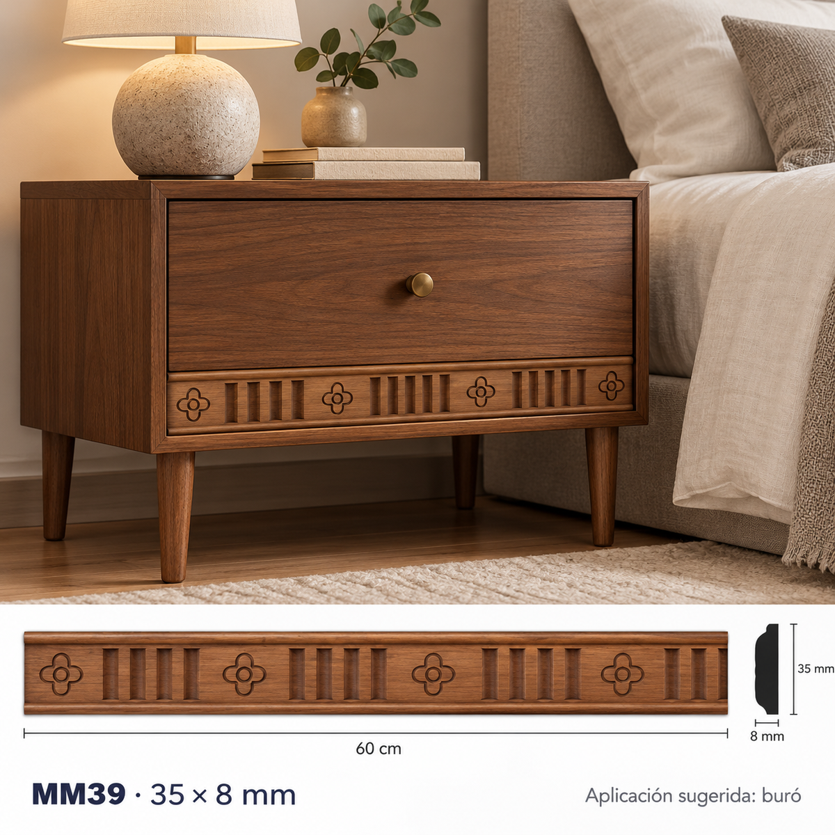 Moldura de madera grabada para mueble MM-39 – Kit de 4 piezas