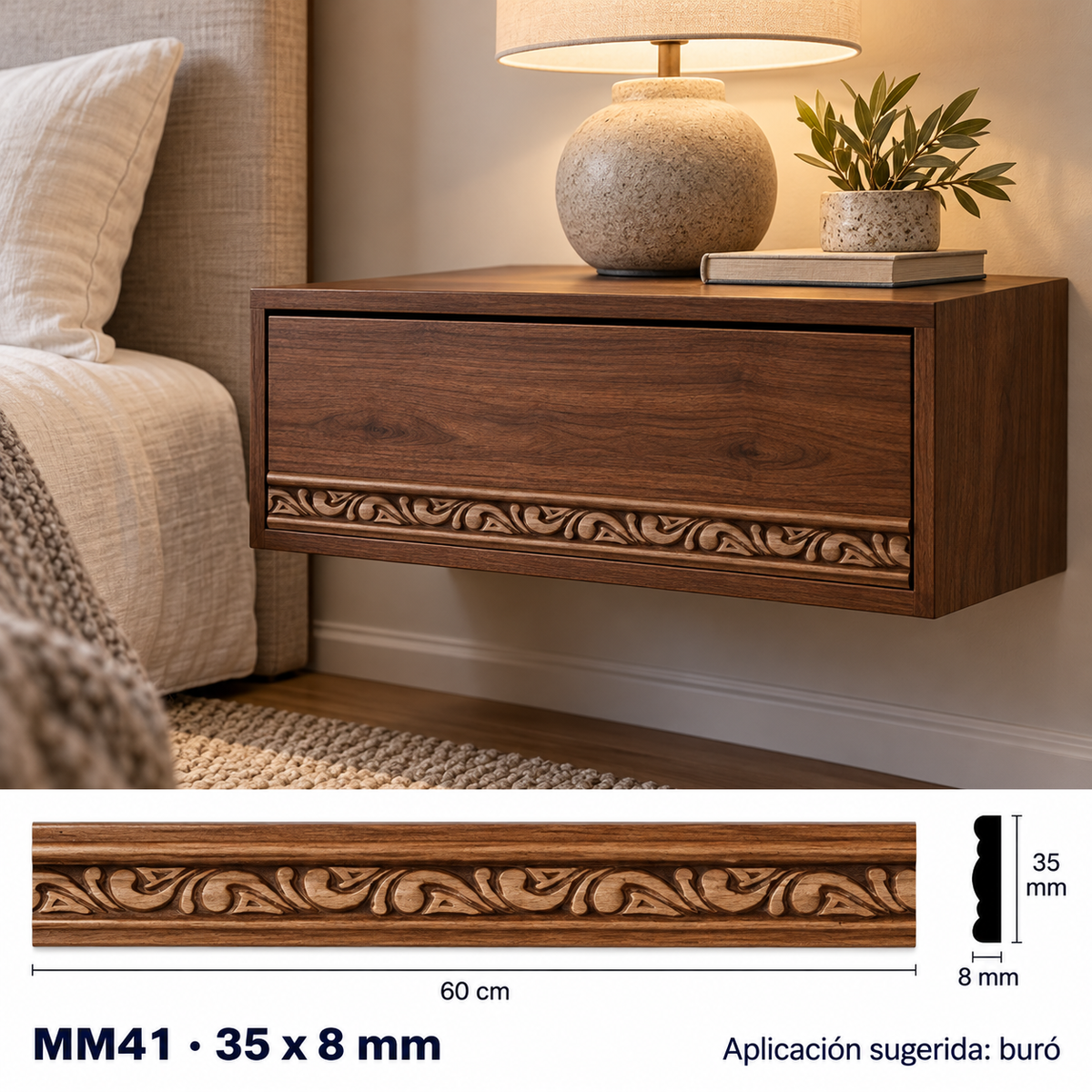 Moldura de madera grabada para mueble MM-41 – Kit de 4 piezas