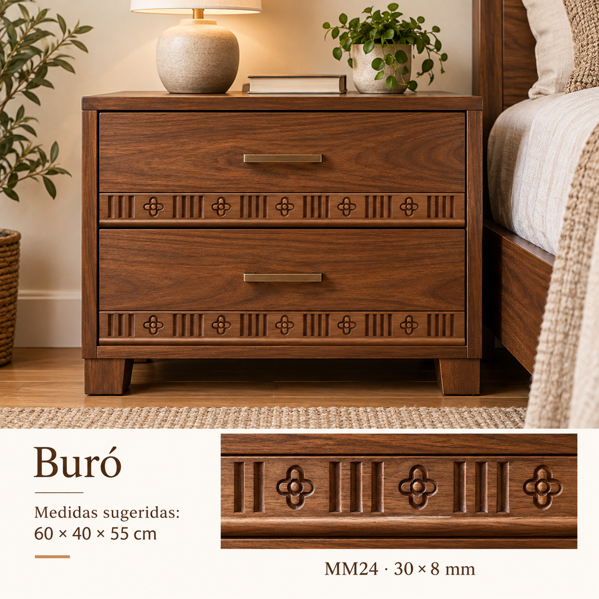 Moldura de madera grabada para mueble MM-24 – Kit de 4 piezas